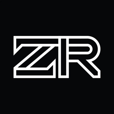 Siyah zemin üzerinde çizgi biçimi negatif alana sahip ZR logo monogramı