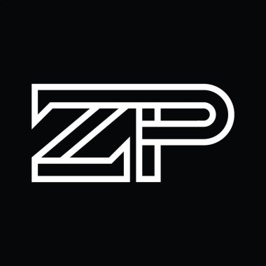 Siyah zemin üzerinde çizgi biçimi negatif alan ile ZP Logo monogramı