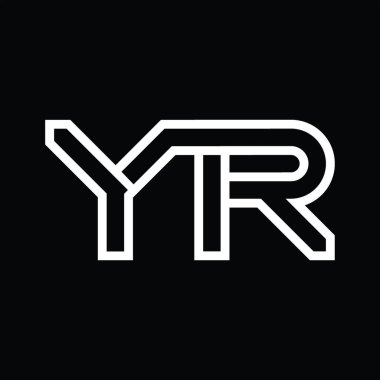 Siyah zemin üzerinde çizgi biçimi negatif alan ile YR Logo monogramı