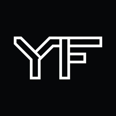 Siyah zemin üzerinde çizgi biçimi negatif alan ile YF Logo monogramı