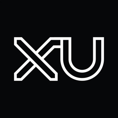 Siyah zemin üzerinde çizgi biçimi negatif alan ile XU Logo monogramı