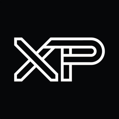Siyah zemin üzerinde çizgi biçimi negatif alan ile XP Logo monogramı