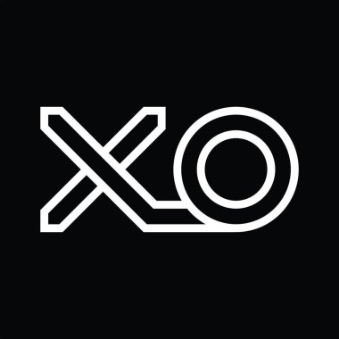 Siyah zemin üzerinde çizgi biçimi negatif alan ile XO Logo monogramı