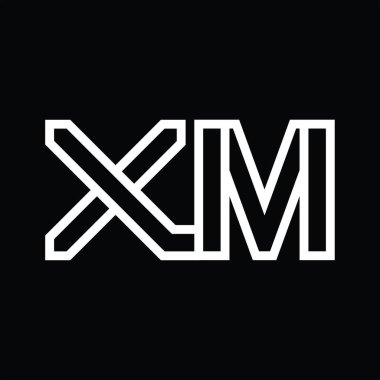 Siyah zemin üzerinde çizgi biçimi negatif alan ile XM Logo monogramı