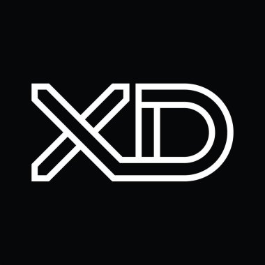 Siyah zemin üzerinde çizgi biçimi negatif alan içeren XD logo monogramı