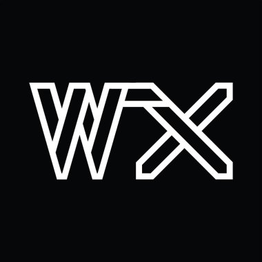 Siyah zemin üzerinde çizgi biçimi negatif alan ile WX Logo monogramı