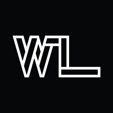Siyah zemin üzerinde çizgi biçimi negatif alan ile WL Logo monogramı
