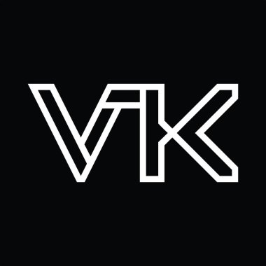 Siyah zemin üzerinde çizgi biçimi negatif alana sahip VK Logo monogramı