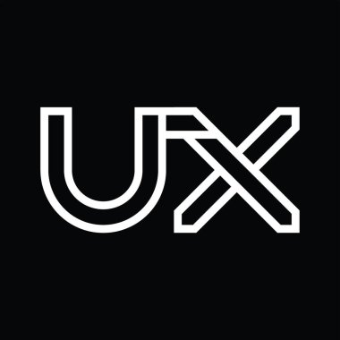 Siyah zemin üzerinde çizgi biçimi negatif alan olan UX logo monogramı