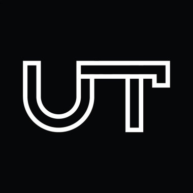 Siyah zemin üzerinde çizgi biçimi negatif alana sahip UT Logo monogramı