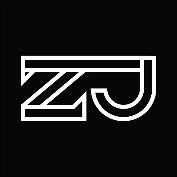 Zj黒のラインスタイルの負のスペースとロゴのモノグラム — ストックベクタ