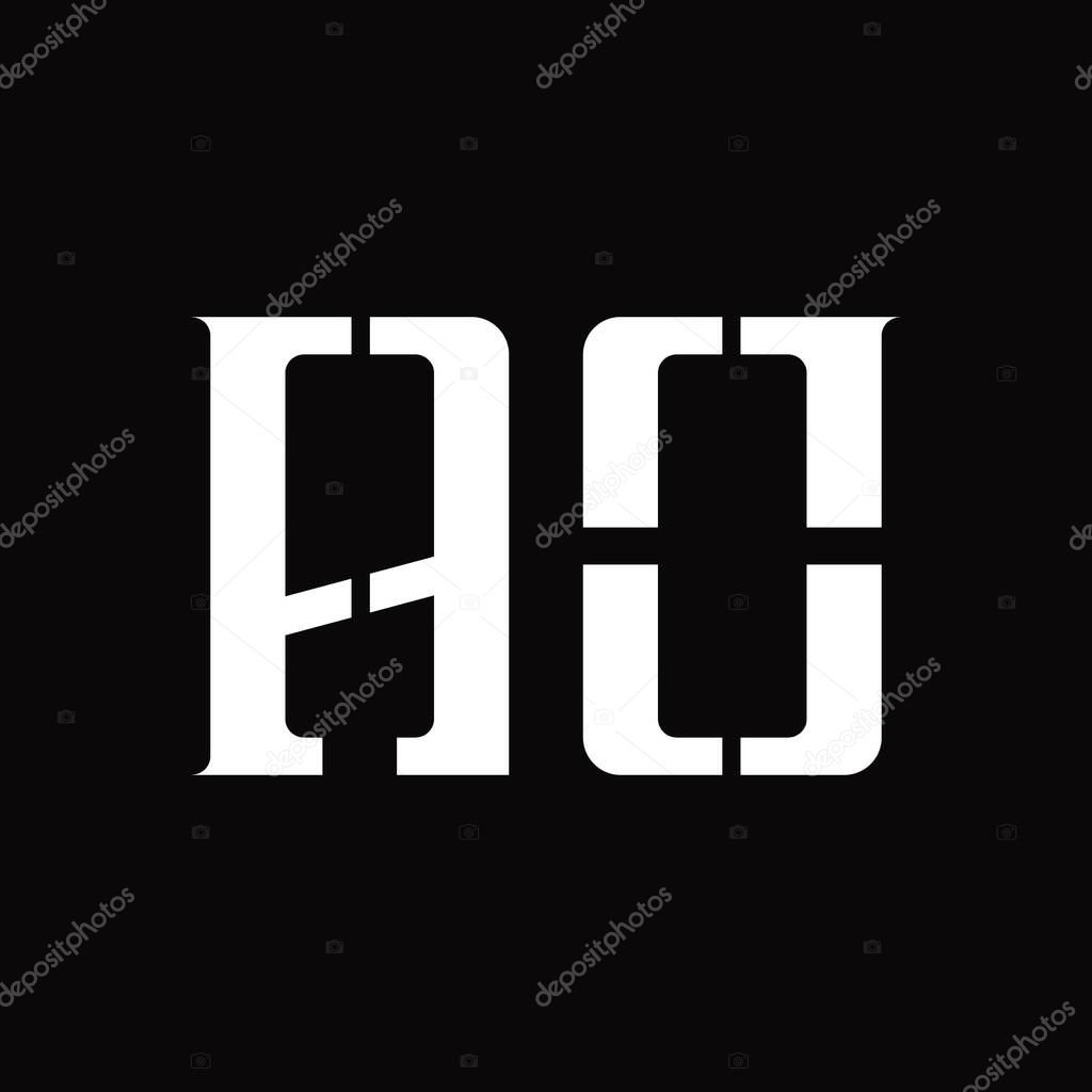 AO Logo monogram with middle slice on blackground design template