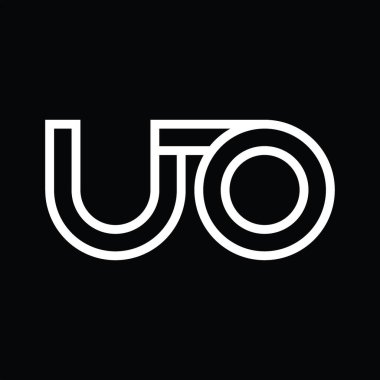 Siyah zemin üzerinde çizgi biçimi negatif alan olan UO logo monogramı
