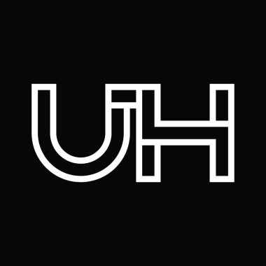 Siyah zemin üzerinde çizgi biçimi negatif alan ile UH logo monogramı