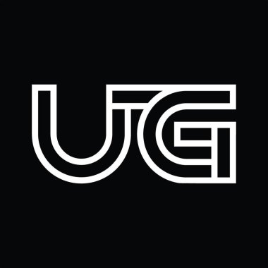 Siyah zemin üzerinde çizgi biçimi negatif alana sahip UG logo monogramı