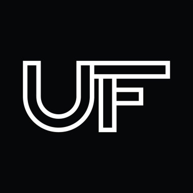 Siyah zemin üzerinde çizgi biçimi negatif alan olan UF logo monogramı