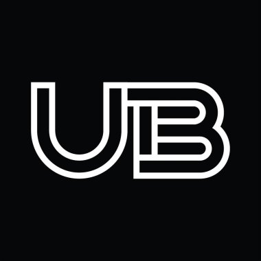 Siyah zemin üzerinde çizgi biçimi negatif alan olan UB logo monogramı