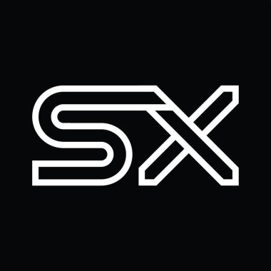 Siyah zemin üzerinde çizgi biçimi negatif alan ile SX Logo monogramı