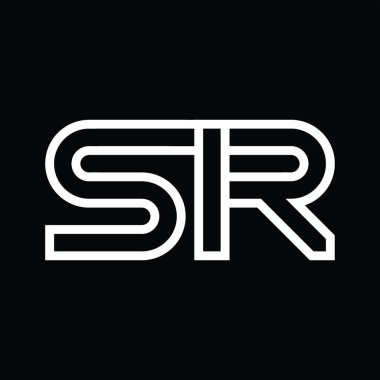 Siyah zemin üzerinde çizgi biçimi negatif alan içeren SR logo monogramı