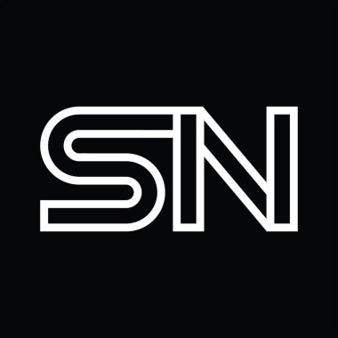 Siyah zemin üzerinde çizgi biçimi negatif alana sahip SN Logo monogramı