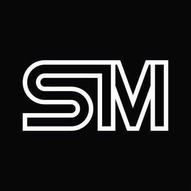 Siyah zemin üzerinde çizgi biçimi negatif alana sahip SM Logo monogramı