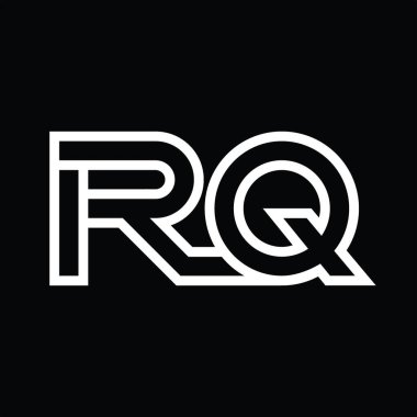Siyah zemin üzerinde çizgi biçimi negatif alan ile RQ Logo monogramı