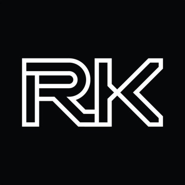 Siyah zemin üzerinde çizgi biçimi negatif alana sahip RK Logo monogramı