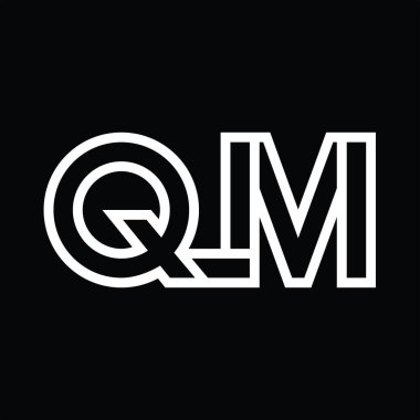 Siyah zemin üzerinde çizgi biçimi negatif alan ile QM Logo monogramı