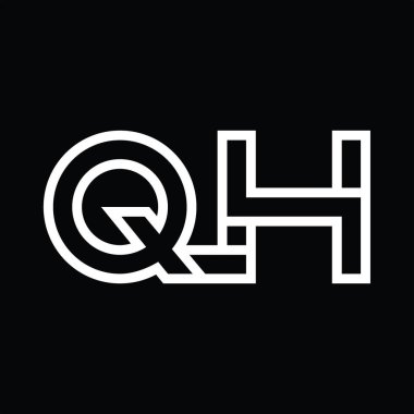 Siyah zemin üzerinde çizgi biçimi negatif alan ile QH Logo monogramı