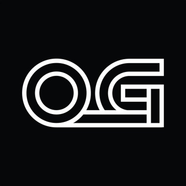 Siyah zemin üzerinde çizgi biçimi negatif alan ile OG logo monogramı