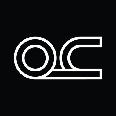 Siyah zemin üzerinde çizgi biçimi negatif alan ile OC logo monogramı
