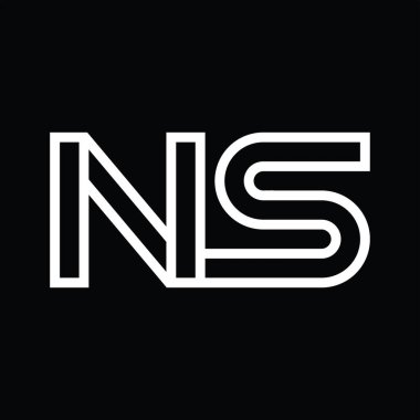 Siyah zemin üzerinde çizgi biçimi negatif alana sahip NS Logo monogramı