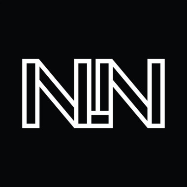 Siyah zemin üzerinde çizgi biçimi negatif alana sahip NN Logo monogramı