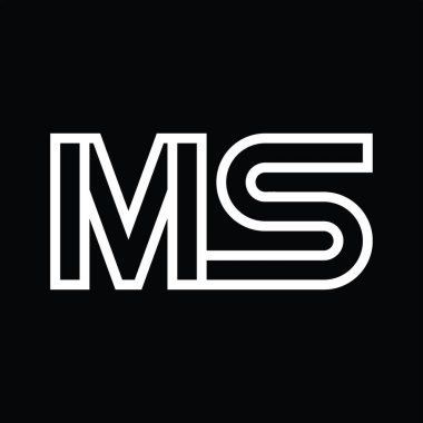 Siyah zemin üzerinde çizgi biçimi negatif alana sahip MS Logo monogramı