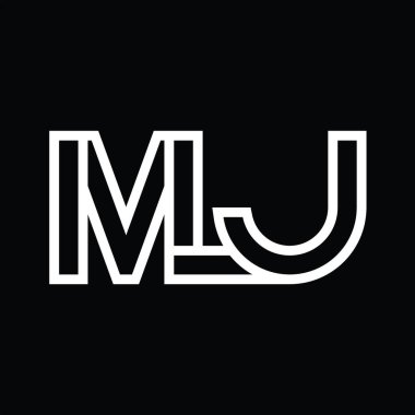 Siyah zemin üzerinde çizgi biçimi negatif alan ile MJ Logo monogramı