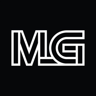 Siyah zemin üzerinde çizgi biçimi negatif alan olan MG logo monogramı