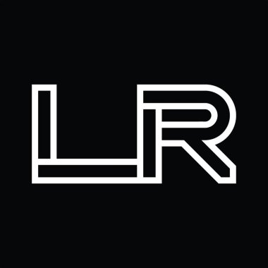 Siyah zemin üzerinde çizgi biçimi negatif alan ile LR Logo monogramı