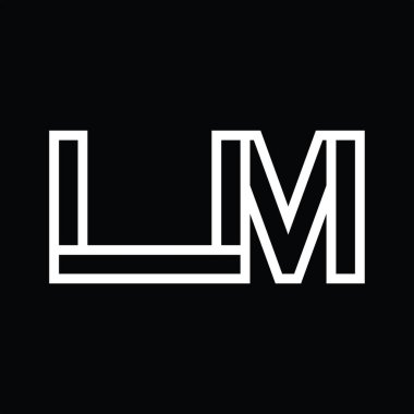Siyah zemin üzerinde çizgi biçimi negatif alan ile LM Logo monogramı
