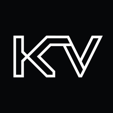 Siyah zemin üzerinde çizgi biçimi negatif alana sahip KV logo monogramı