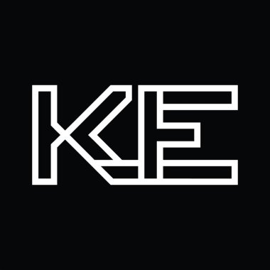 Siyah zemin üzerinde çizgi biçimi negatif alan ile KE logo monogramı