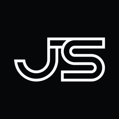 Siyah zemin üzerinde çizgi biçimi negatif alana sahip JS Logo monogramı