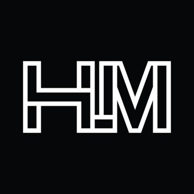 Siyah zemin üzerinde çizgi biçimi negatif alana sahip HM logo monogramı