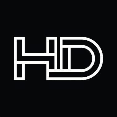 Siyah zemin üzerinde çizgi biçimi negatif alana sahip HD logo monogramı
