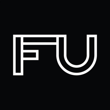 Siyah zemin üzerinde çizgi biçimi negatif alan ile FU Logo monogramı