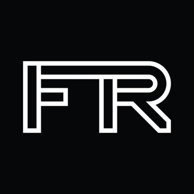 Siyah zemin üzerinde çizgi biçimi negatif alan ile FR Logo monogramı