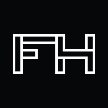 Siyah zemin üzerinde çizgi biçimi negatif alan ile FH Logo monogramı