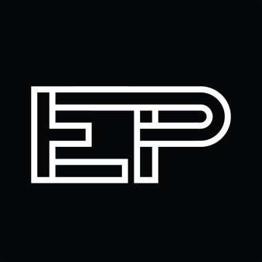 Siyah zemin üzerinde çizgi biçimi negatif olan EP logo monogramı