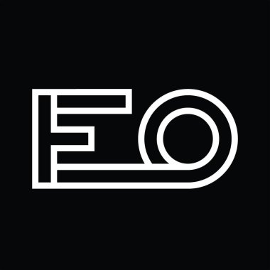 Siyah zemin üzerinde çizgi biçimi negatif alan olan EO logo monogramı