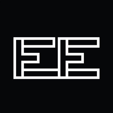 Siyah zemin üzerinde çizgi biçimi negatif alan ile EE logo monogramı