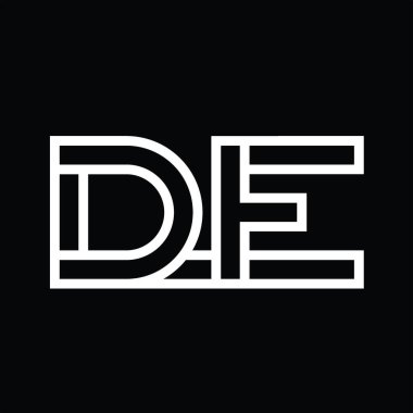 Siyah zemin üzerinde çizgi biçimi negatif alan ile DE Logo monogramı